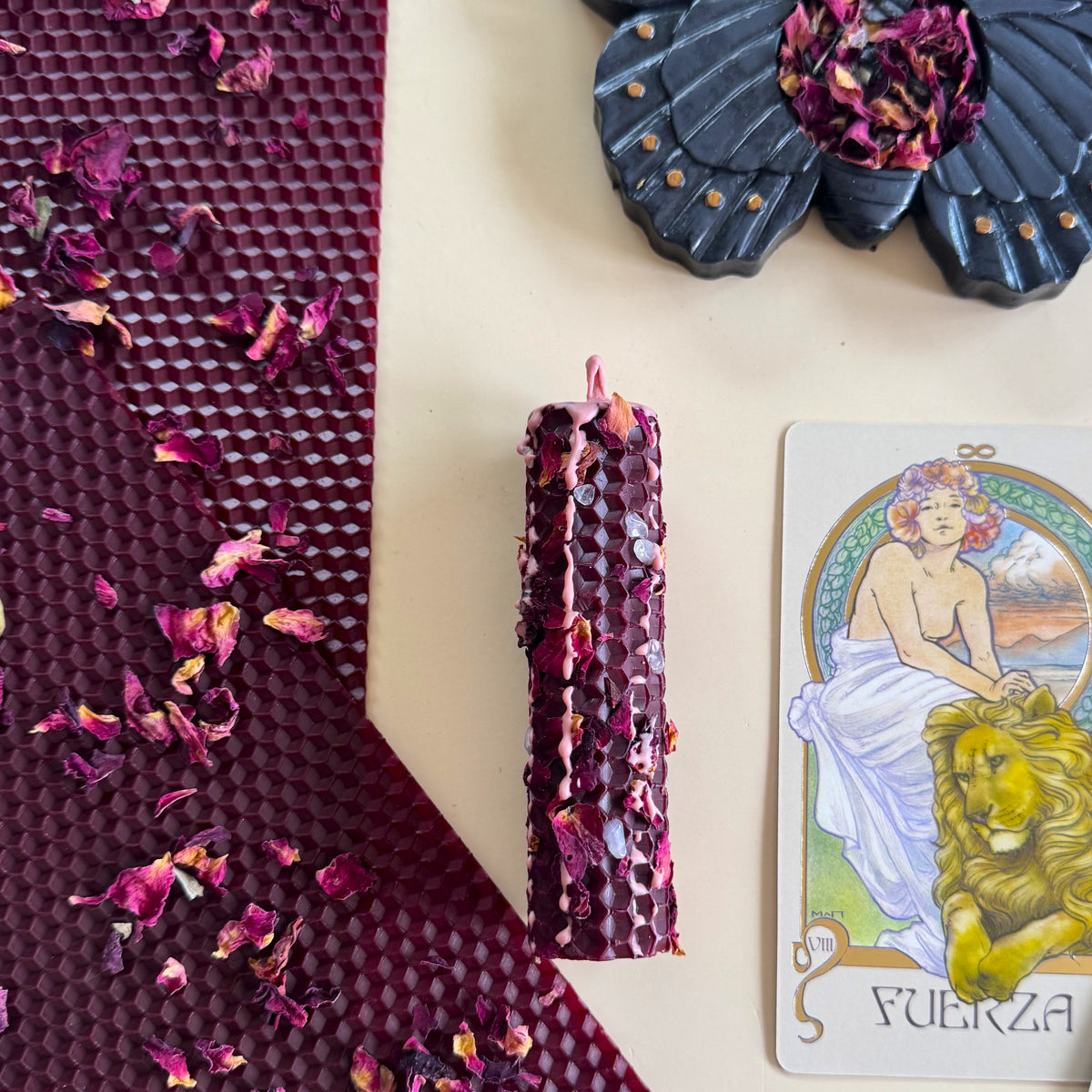 Vela de Miel Amor Propio · Burdeos con Cuarzo Rosa